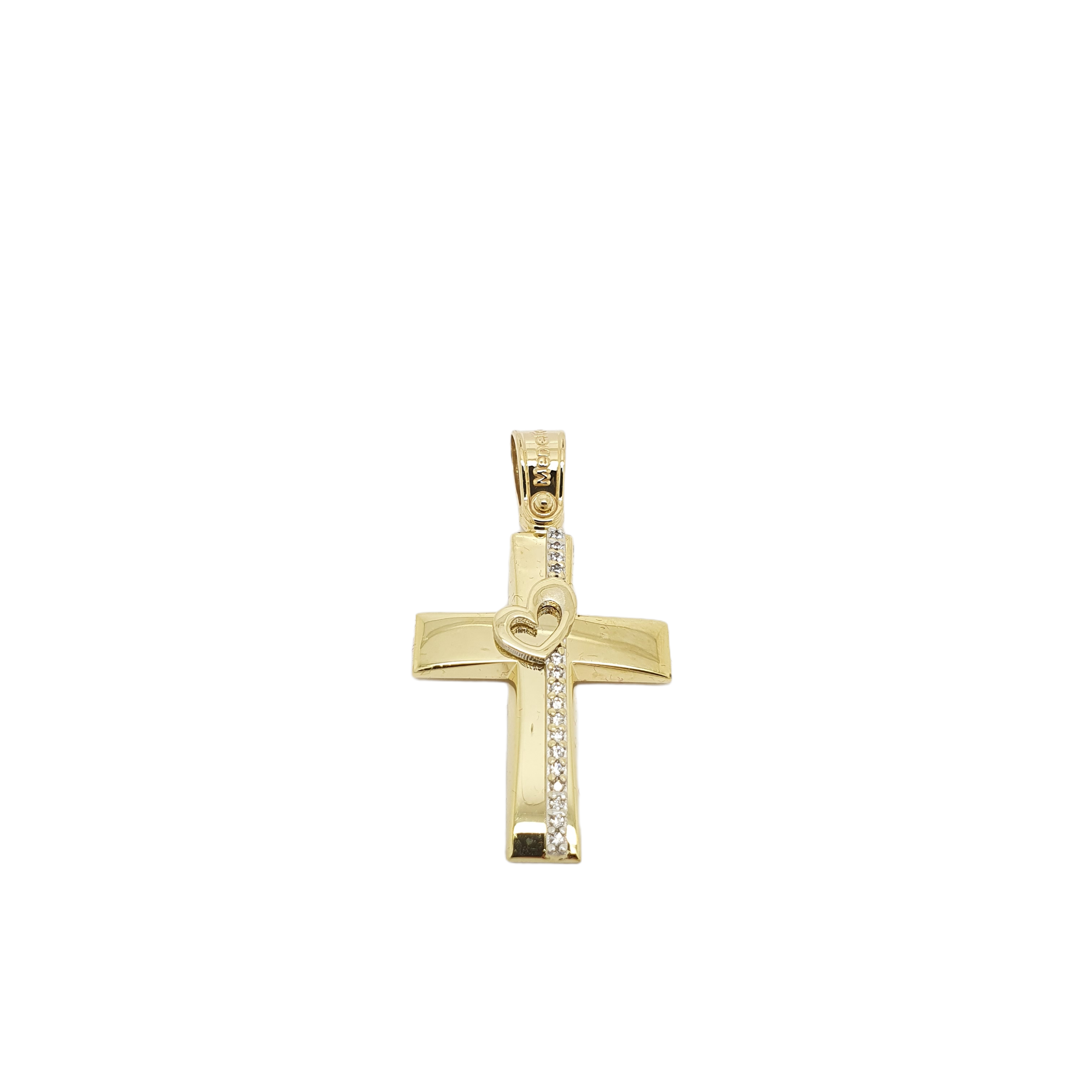 Golden cross k14 with zircon and a glden heart  (code H1855)